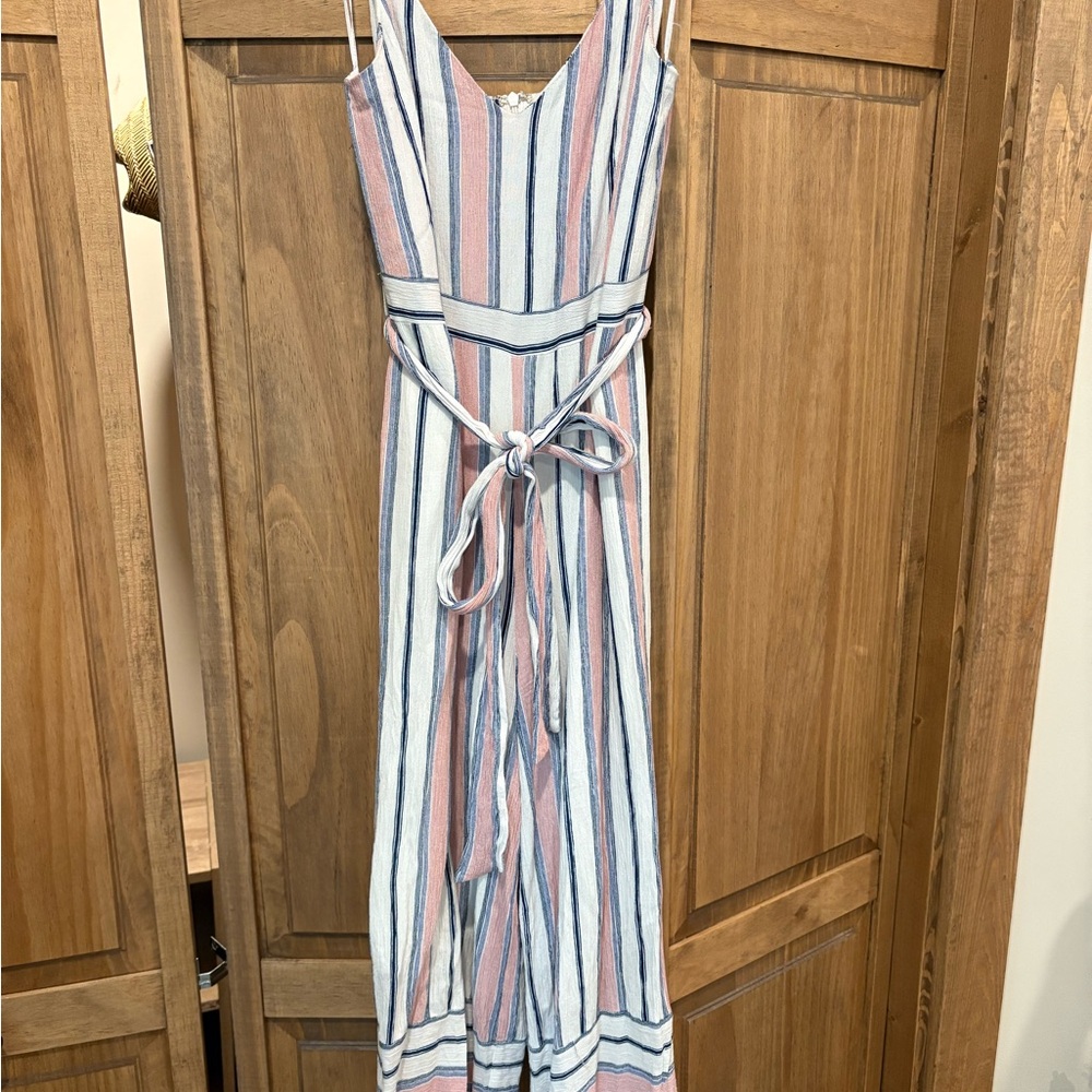 LEWORKNEE Pink and Blue Striped Jumpsuit